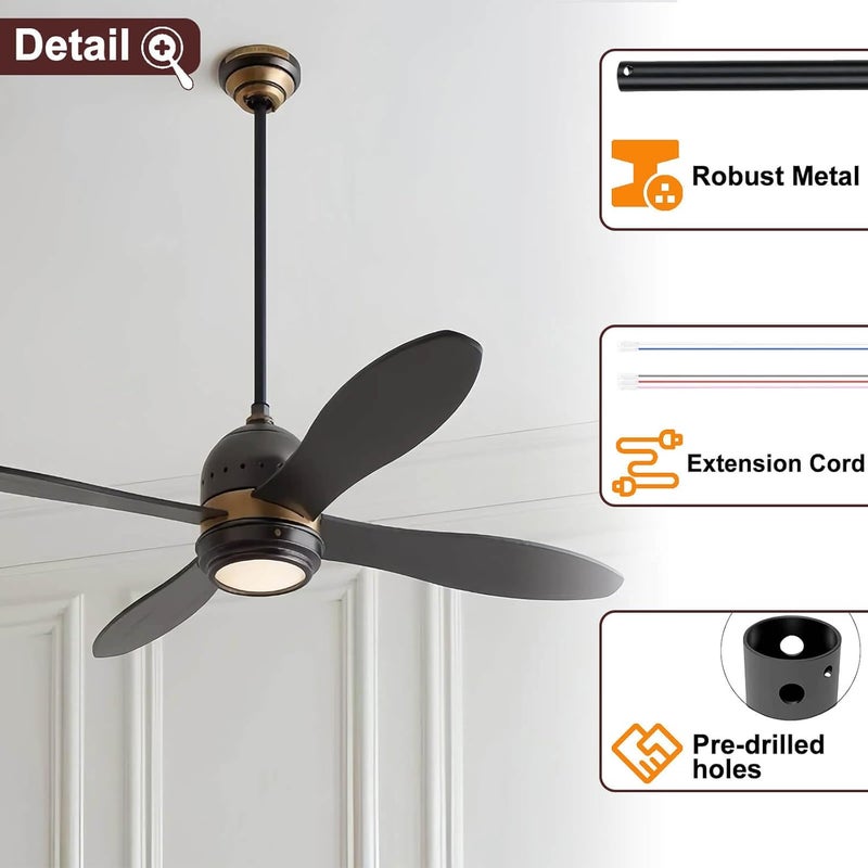 FEHEED 4 Inch Ceiling Fan Downrod, 1" Diameter Matte Black Ceiling Fan Extension Rod (No Threads) with 5 x 18-AWG Wires,Universal Down Rods for Ceiling Fans,Easy Installation - Image 2